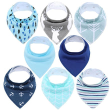 Load image into Gallery viewer, 8PCS/SET Comfortable Colorful 100% Organic Cotton Adjustable Snaps Bandana Saliva Bibs For Baby Boys & Girls Kids