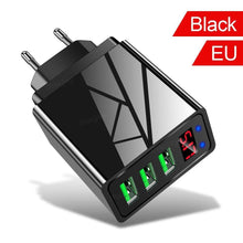 Load image into Gallery viewer, 3 Ports Black USB Charger EU US Plug LED Display 3.1A Fast Charging Smart Mobile Phone Charger