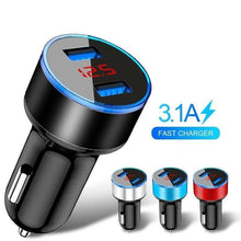 Load image into Gallery viewer, LED Display 3.1A Dual USB Car Charger Universal Mobile Phone Aluminum Car-Chargers