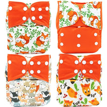 Load image into Gallery viewer, 4PCS Set Diaper Cover Washable Diaper Eco-friendly Ecological Adjustable Baby Nappy Reusable Cloth Diapers In Printed Design For Baby and Kids