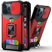 Load image into Gallery viewer, Slide Camera Cover Kickstand Card Wallet Case for iPhone11 X XS 8 Shockproof Protective Phone Case Wallet Case for iPhone With Sliding Camera Case With Kickstand Magnetic Adjustable Ring Holder