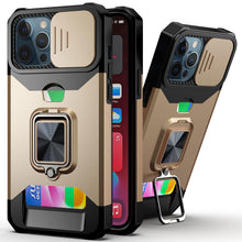 Load image into Gallery viewer, Slide Camera Cover Kickstand Card Wallet Case for iPhone11 X XS 8 Shockproof Protective Phone Case Wallet Case for iPhone With Sliding Camera Case With Kickstand Magnetic Adjustable Ring Holder