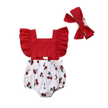 Load image into Gallery viewer, Newborn Baby Girl Clothes Ruffle Backless Cherry Romper Headband Outfit Baby Girl Summer Clothes In Modern New Style
