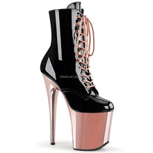 Load image into Gallery viewer, 8"20cm Super High Heel Waterproof Platform Dance Shoes Front Lace-up Head Ankle Boots Low Leg Winter Autumn Steel Pipe Plastic