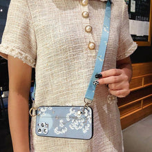 Load image into Gallery viewer, Ultra Luxury Case Cute Flower Design with Ring Kickstand Soft Crossbody Phone Cover for iPhone 13 14 Pro Max Case Fashion Crossbody Shoulder Strap Flower Leaf Phone Holder Cover for iPhone 12 11 X XR XS 7 8 Plus
