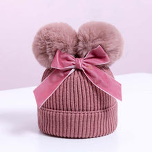 Load image into Gallery viewer, Luxury Modern Elegant New Girls Double Pompom Knitted Hat Warm Thicker Beanie Cap for Baby Girls In Winter elegant New Year Design