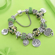 Load image into Gallery viewer, Elegant Modern Amazing Fashion New Luxury Silver Tree of Life Fashion Bracelet Green Leaf Crystal Charm Bracelet