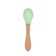 Load image into Gallery viewer, 2PCS Bamboo Training Spoons Organic Soft Baby Feeding Silicone Tip Spoon Scoop Easy Grip Handle Toddlers Infant Gifts For Parents And Baby Boys Or Girls