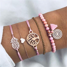 Load image into Gallery viewer, Fashion Bohemia Leaf Round Knot Cuff Bangle Gold Chain Charm Bracelet for Women Simple Geometric Bracelets Luxury Jewelry