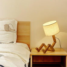 Load image into Gallery viewer, New Modern Luxury and Retro STEVVEX Wood Robot Shape Folding Table Lamp Creative European Fashion Bedroom Study Bedroom Bedside Linen Lamp Shade Table Lamp