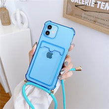 Load image into Gallery viewer, Transparent Wallet Case for iPhone 13 12 11 Pro Xs Max Shockproof Card Crossbody Lanyard Rope Strap Cover Transparent Soft Case Necklace Phone Cover Colorful Case & Adjustable Strap