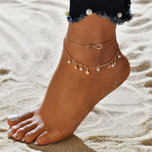 Load image into Gallery viewer, Gold Metal Shell Coconut Tree Female Anklets Barefoot Sandals Foot Summer Double Layers Foot Bracelets Leg Jewelry