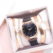 Load image into Gallery viewer, Fashion Set Women Watches Luxury Magnet Buckle Flower Rhinestone Watch Ladies Quartz Wrist Watch WIth Bracelet In Set For Women and Girls