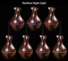 Load image into Gallery viewer, Essential Oil Diffuser 130ml Wood Grain Vase-Shaped Aromatherapy Cool Mist Humidifier With 7 Colors LED Lights & Waterless Auto Shut-Off For Home Office