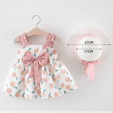 Load image into Gallery viewer, Luxury Modern Baby Girls Dresses With Hat 2pcs Clothes Sets Kids Clothes Baby Sleeveless Dress Print Floral Fruit Design Style