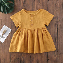 Load image into Gallery viewer, Kids Summer Cotton Linen Dress with Plain Short sleeve Party A-line dress For Small Girls 1-3 Years