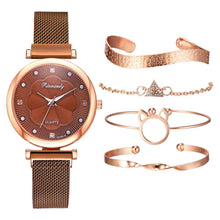 Load image into Gallery viewer, Fashion Set Women Watches Luxury Magnet Buckle Flower Rhinestone Watch Ladies Quartz Wrist Watch WIth Bracelet In Set For Women and Girls
