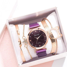 Load image into Gallery viewer, Fashion Set Women Watches Luxury Magnet Buckle Flower Rhinestone Watch Ladies Quartz Wrist Watch WIth Bracelet In Set For Women and Girls
