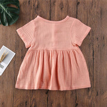 Load image into Gallery viewer, Kids Summer Cotton Linen Dress with Plain Short sleeve Party A-line dress For Small Girls 1-3 Years