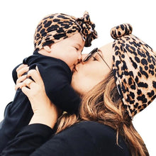 Load image into Gallery viewer, Luxury Modern Newborn Infant Baby Girl Boy and Mom Turban Hat Bows Flower Head Wrap Leopard Hat Cotton Cap For Parent-child