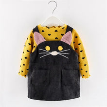 Load image into Gallery viewer, Modern Girls Clothes Sets Cotton Long Sleeves Dot T-shirt and Cat Strap Dress 2Pcs Baby Clothing Dress For Girls and Babies from 6-24months and Girls 3-4years