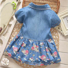 Load image into Gallery viewer, Modern Floral Print Bowknot Princess Jeans Short Sleeve Costume Kids Dresses For Girls