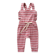 Load image into Gallery viewer, Newborn Baby Girl Boy Backless Striped Ruffle Romper Overalls Jumpsuit Clothes In Retro Syle For Boys And Girls