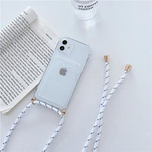Load image into Gallery viewer, Transparent Wallet Case for iPhone 13 12 11 Pro Xs Max Shockproof Card Crossbody Lanyard Rope Strap Cover Transparent Soft Case Necklace Phone Cover Colorful Case & Adjustable Strap