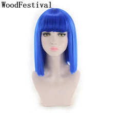 Load image into Gallery viewer, Synthetic Hair Short Wig With Bangs Cosplay Wigs For Women Straight Bob Wig Korean Pink Red Brown Blue Green White Purple Grey
