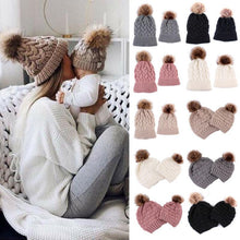 Load image into Gallery viewer, Infant Baby Boy Girl & Mom Winter Knit Warm Soft Beanie Hat Hairball Cap for Adult Children Family Matching Caps Hats