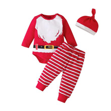 Load image into Gallery viewer, Christmas Baby Set Unisex 3PCS Cotton Bodysuits Pants Hat Full Sleeve Print Baby Clothes For Christmas For Girls And Girls