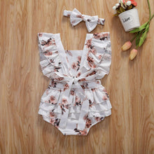Load image into Gallery viewer, Modern 0-24M Newborn Baby Girls Flowers Print Ruffles Short Sleeve Jumpsuits Headband For Girls
