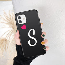 Load image into Gallery viewer, Women Elegant Black Initial Letter A-Z Love Heart Couples Phone Case For iPhone 13 12 Pro Max Mini Luxury Soft Silicone Cover Name Letter Case