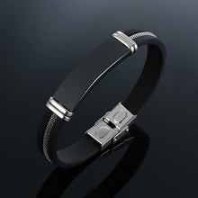 Load image into Gallery viewer, Stainless Steel Bracelet Men Wrist Band Black Grooved Rudder Silicone Mesh Link Insert Punk Wristband Stylish Casual Bangle Cool Gift