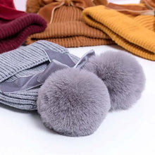 Load image into Gallery viewer, Baby Double Pompom Knitted Hat For Baby Girl Warm Thicker Children Infant Beanie Cap In elegant Winter Modern Deisgn With Big Bow