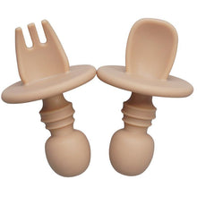 Load image into Gallery viewer, Big Baby Feeding Unique Spoon And Fork Set Soft Silicone Feeding Flatware Safe Training Spoon For Baby Girls And Boys