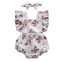 Load image into Gallery viewer, Modern 0-24M Newborn Baby Girls Flowers Print Ruffles Short Sleeve Jumpsuits Headband For Girls