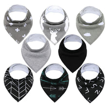 Load image into Gallery viewer, 8PCS/SET Comfortable Colorful 100% Organic Cotton Adjustable Snaps Bandana Saliva Bibs For Baby Boys & Girls Kids