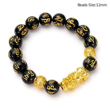 Load image into Gallery viewer, Obsidian Stone Beads Bracelet For Men and Women Unisex Wristband Gold Black Pixiu Wealth and Good Luck Bracelet Design