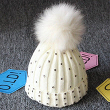 Load image into Gallery viewer, Fashion TrendBaby Girls Lovely Winter Warm Fur kintted Pompom Beanies Cap For Winter In Elegant Style