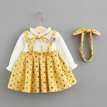 Load image into Gallery viewer, Modern New Baby Girl Dress Cotton Print Bow Princess Dress With Baby Headbands 2pcs Clothes Set With Bow