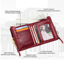 Load image into Gallery viewer, Fashion Genuine Leather Women Wallet Bi-fold Wallets Red ID Card Holder Coin Purse With Double Zipper Small Women's Purse 2022