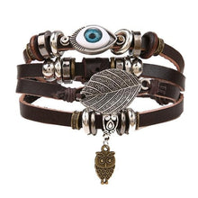 Load image into Gallery viewer, Vintage Black Bead Bracelets For Men Fashion Hollow Triangle Leather Bracelet & Bangles Multilayer Wide Wrap Jewelry For Men and Women