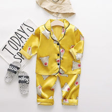 Load image into Gallery viewer, Luxury Modern Children's Pajamas Set Baby Suit Toddler Boys and Girls Ice Silk Satin Cartoon Printing Tops Pants Set Home Wear pajams for Kids