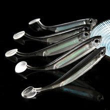 Load image into Gallery viewer, 5Pcs/lot Fishing Soft Bait 7CM 7.5CM 1.7G 2.3G 2.7G T Tail fish Fishing Lures Rainbow Color Sequin Swing Fishing Spinner Bait