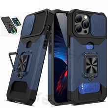 Load image into Gallery viewer, Slide Camera Cover Kickstand Card Wallet Case for iPhone11 X XS 8 Shockproof Protective Phone Case Wallet Case for iPhone With Sliding Camera Case With Kickstand Magnetic Adjustable Ring Holder