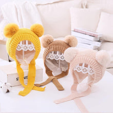 Load image into Gallery viewer, Handmade Modern Trend Winter Christmas Knitted Baby Hat Cute Double Pompom Infant Baby Boy Girl Cap Ear Protection Hats Kids Children Cap