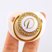 Load image into Gallery viewer, Modern Luxury Diamond Transparent Baby Pacifier Luxury Initials Letter D Bling Pacifier Rhinestone For Baby