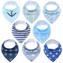 Load image into Gallery viewer, 8PCS/SET Comfortable Colorful 100% Organic Cotton Adjustable Snaps Bandana Saliva Bibs For Baby Boys & Girls Kids