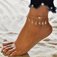 Load image into Gallery viewer, Gold Metal Shell Coconut Tree Female Anklets Barefoot Sandals Foot Summer Double Layers Foot Bracelets Leg Jewelry